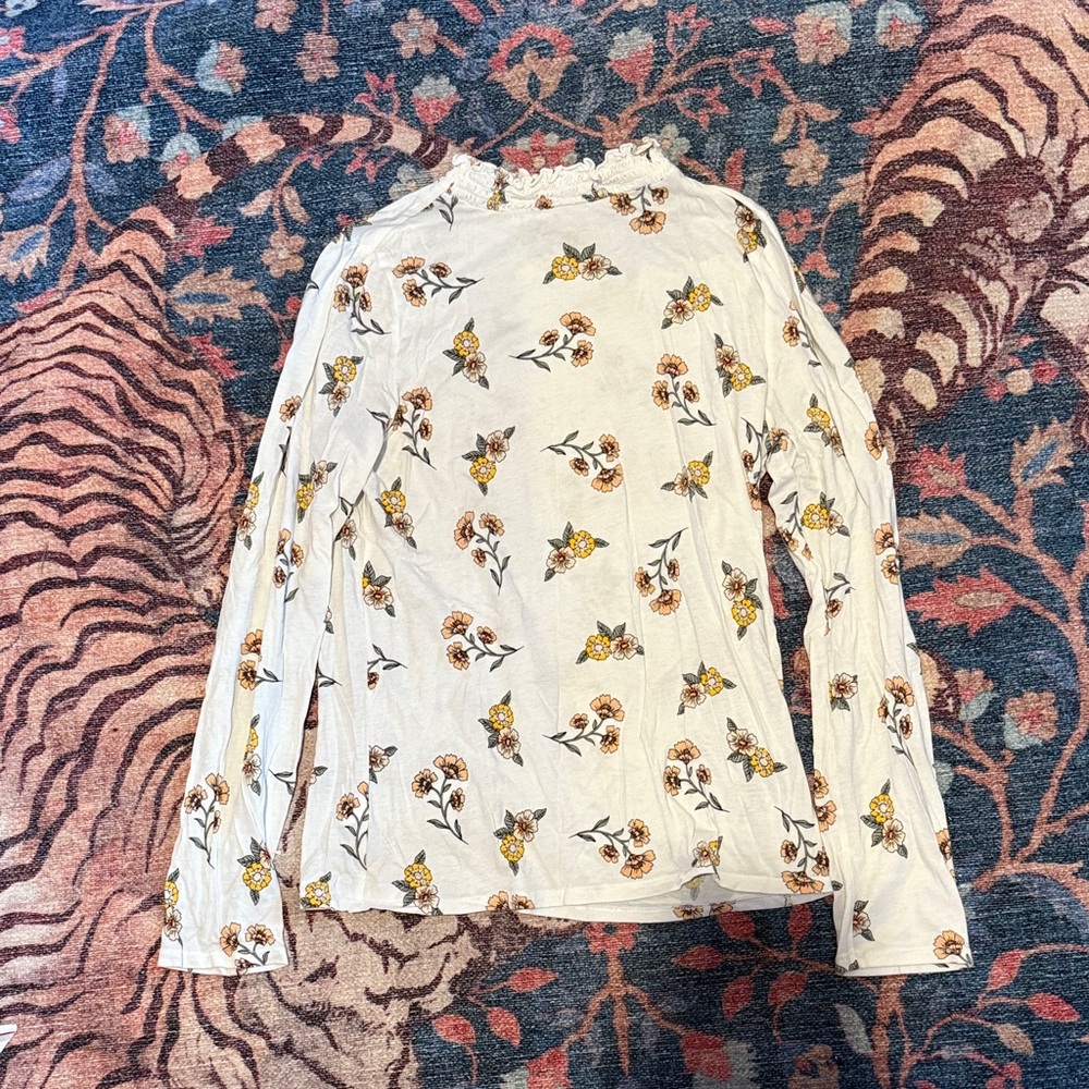 LOFT Floral Print Blouse - Cream and Brown